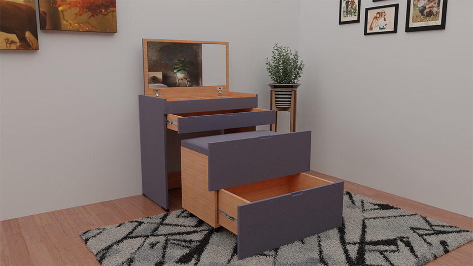 Vanity Console Kit with flip mirror and cushioned seat